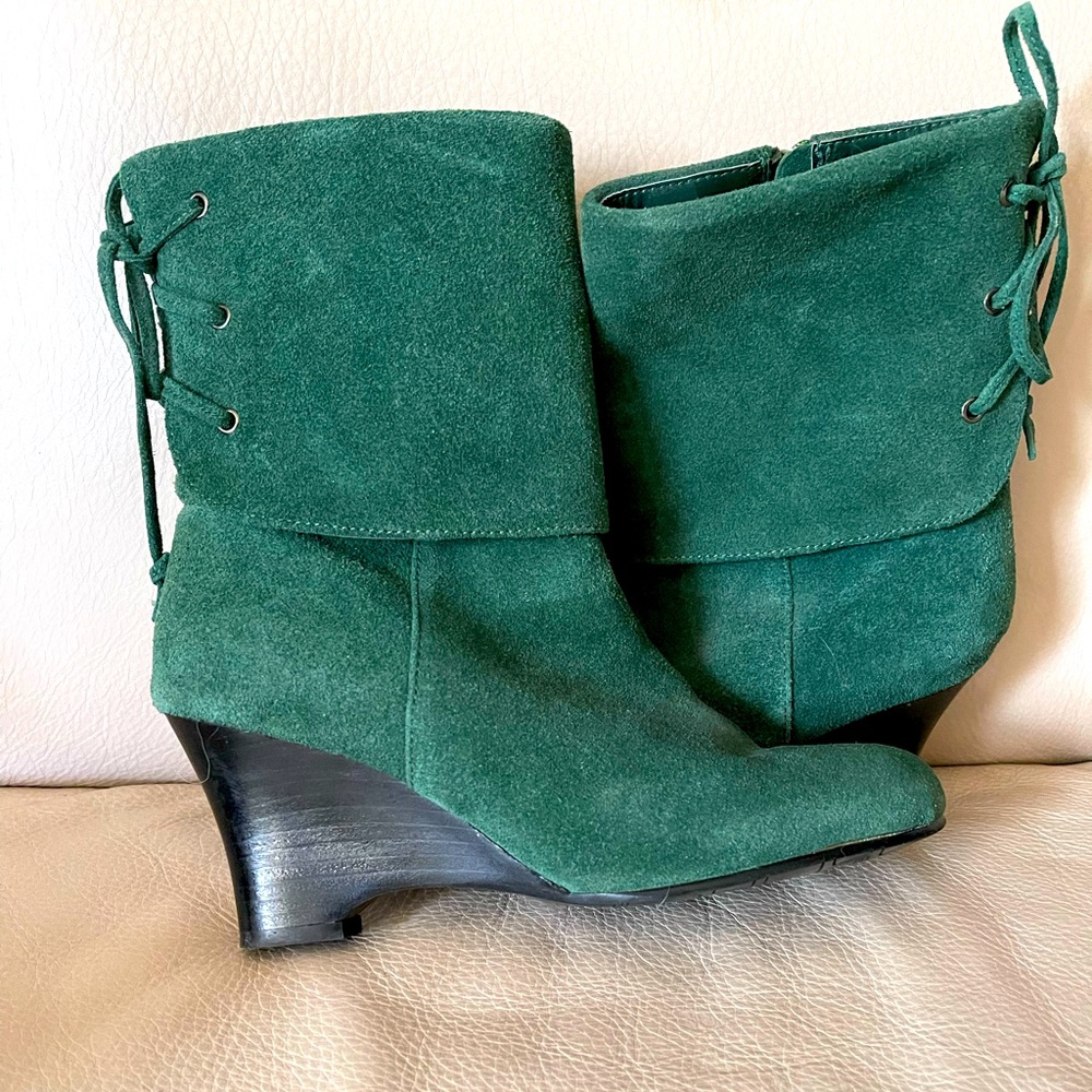 RSVP green suede boots.
